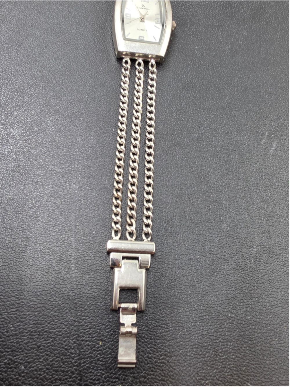 Vintage Louis Arden Silver Tone Quartz Bracelet Watch Triple Chain Band Untested - Picture 3 of 6
